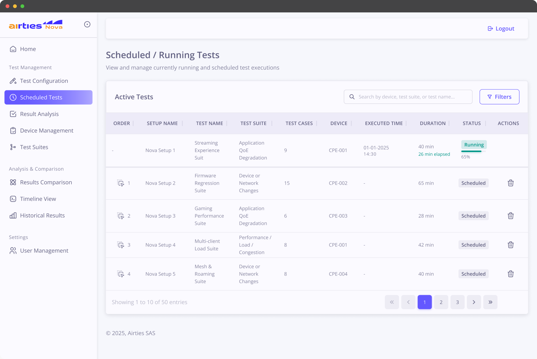 Scheduled Tests Calendar