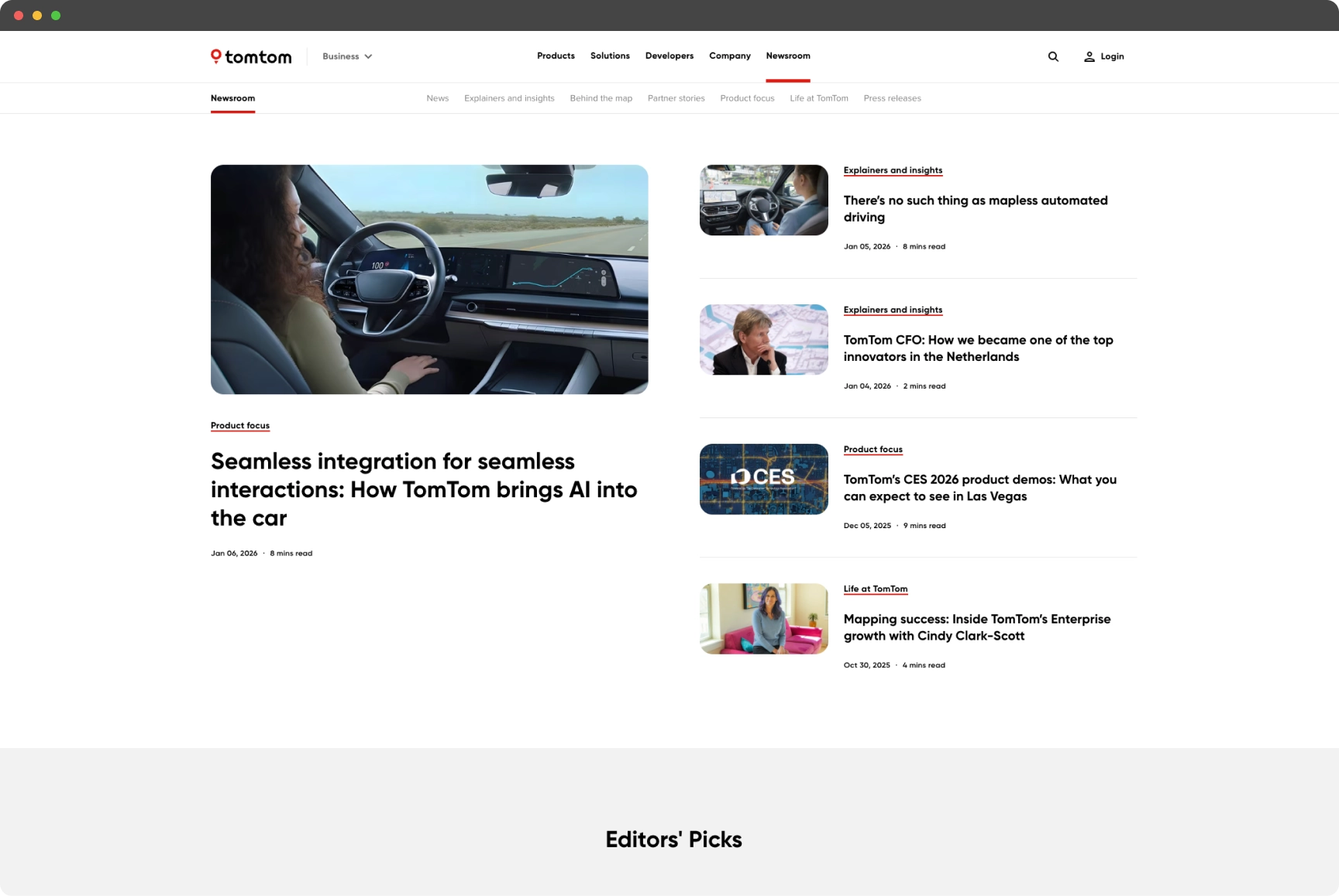 TomTom Newsroom Page